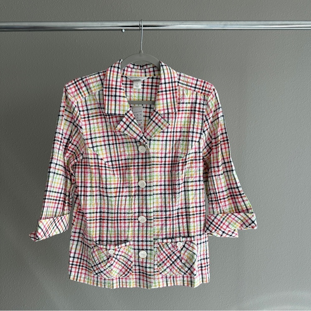 NWT Christopher & Banks Pastel Plaid Shirt Jacket Medium